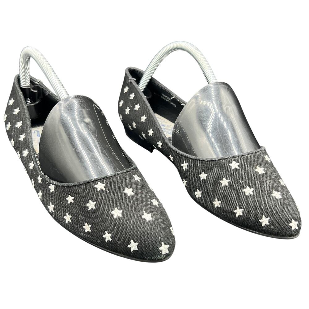 ⭐Perry Ellis Sz 9 Black Star Print Pointed Flats Y2K Indie Sleek Office Chic